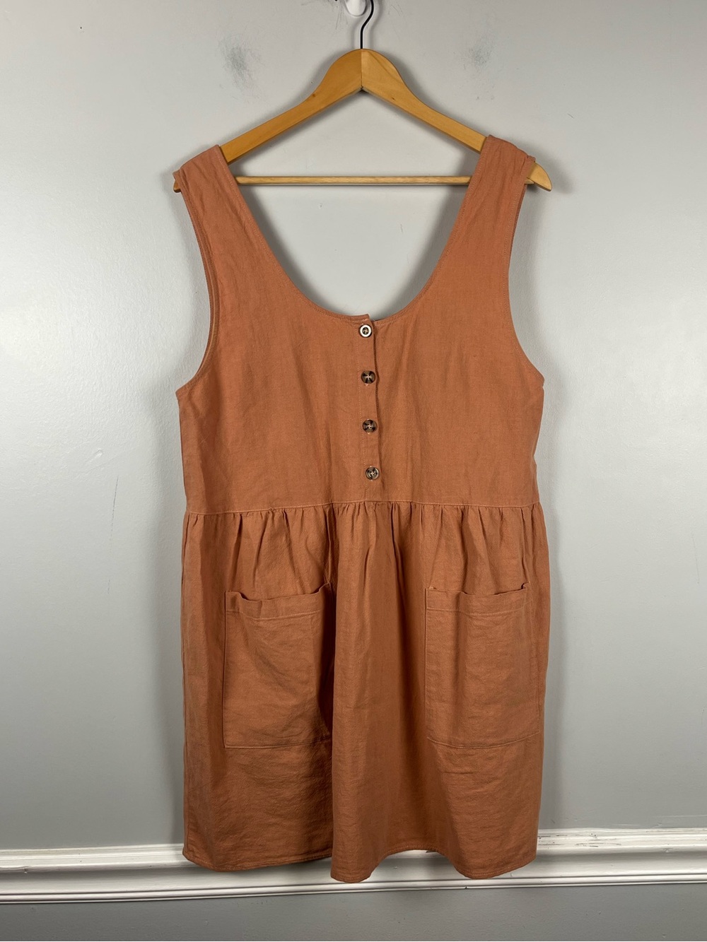 Rhythm. Linen Cotton babydoll in orange/tan size medium